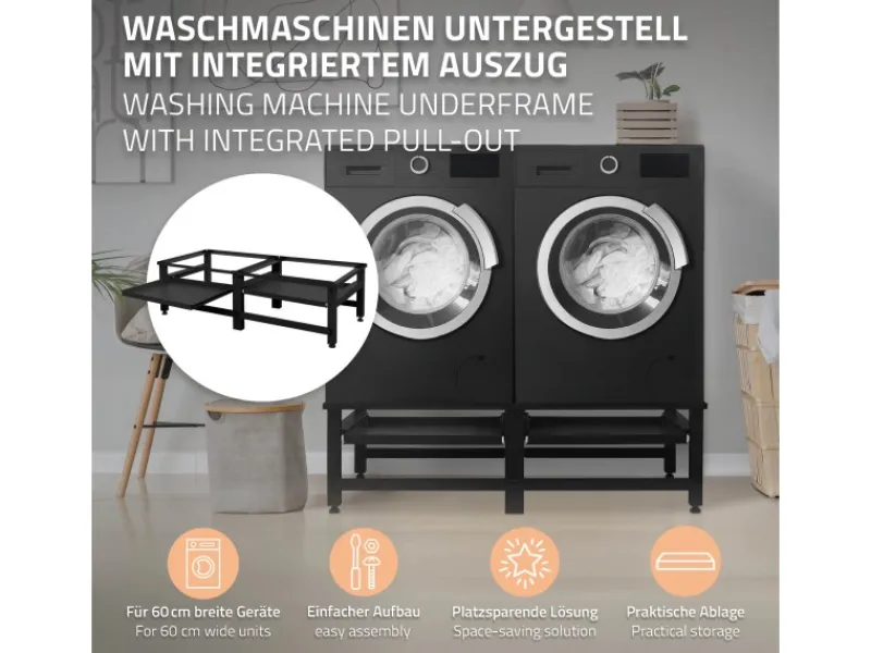 ML-Design Waschmaschinen<Doppel Waschmaschinen Untergestell mit 2 Ausziehbaren Ablagen Schwarz