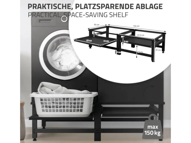 ML-Design Waschmaschinen<Doppel Waschmaschinen Untergestell mit 2 Ausziehbaren Ablagen Schwarz