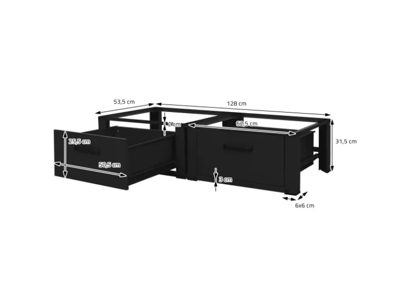 Discount ML-Design Doppel Waschmaschinen Untergestell Schubladen Schwarz 128x53,5x31,5cm