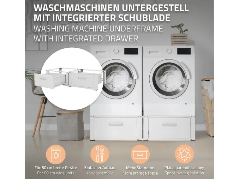 Online ML-Design Doppel Waschmaschinen Untergestell 2 Schubladen Weiß 128x53,5x31,5 cm