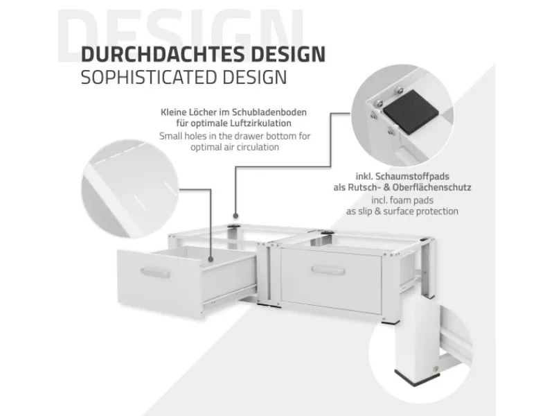 Online ML-Design Doppel Waschmaschinen Untergestell 2 Schubladen Weiß 128x53,5x31,5 cm