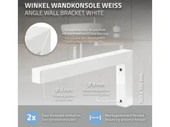 New ML-Design 2Er Set Wandkonsole Winkel L-Form für Waschtisch 350x150 mm Weiß Stahl