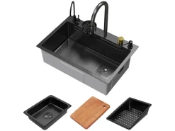 ML-Design Schneidebretter<Multifunktionale Spülbecken Edelstahl 68x46 cm Anthrazit Rechteckig