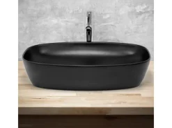 ML-Design Waschbecken aus Keramik Schwarz 605x385x140 mm Abgerundeten Ecken< Einhebelmischer