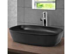 ML-Design Waschbecken aus Keramik Schwarz 605x385x140 mm Abgerundeten Ecken< Einhebelmischer