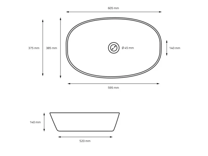 ML-Design Waschbecken aus Keramik Schwarz 605x385x140 mm Abgerundeten Ecken< Einhebelmischer