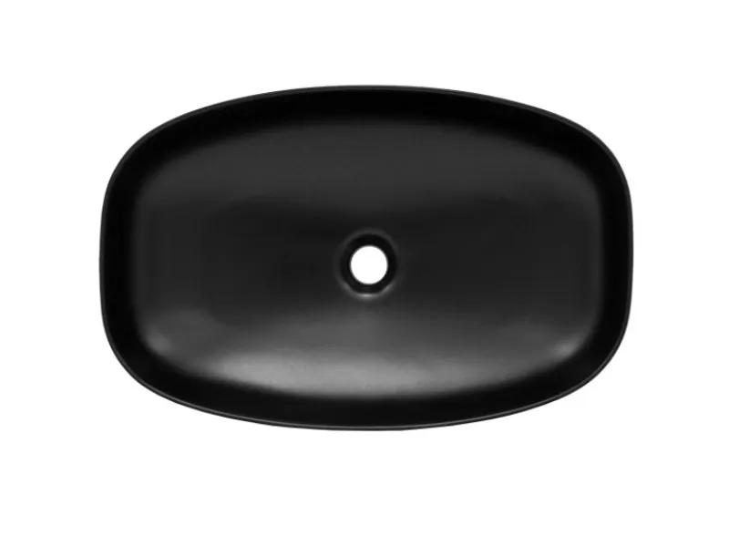 ML-Design Waschbecken aus Keramik Schwarz 605x385x140 mm Abgerundeten Ecken< Einhebelmischer