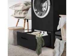 ML-Design Waschmaschinen Untergestell mit Schublade 63x54cm Stahl Schwarz 150kg< Waschmaschinen