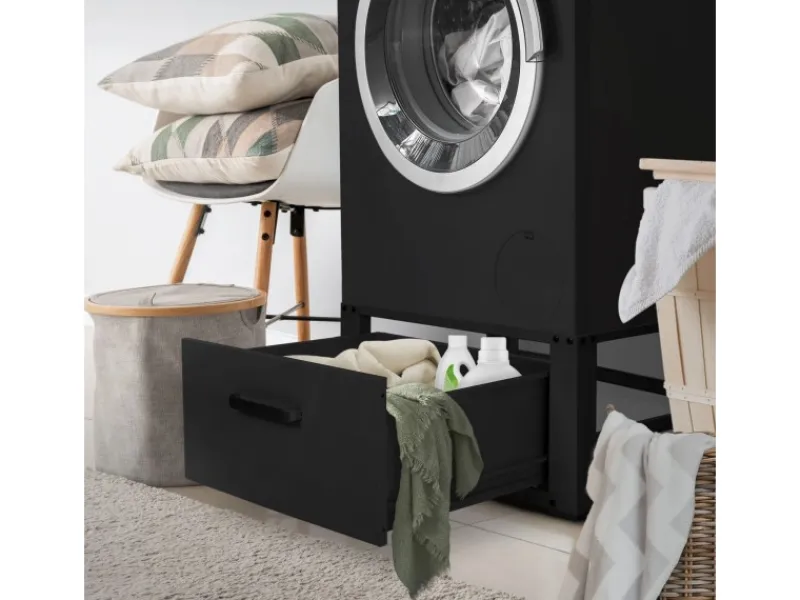 ML-Design Waschmaschinen Untergestell mit Schublade 63x54cm Stahl Schwarz 150kg< Waschmaschinen