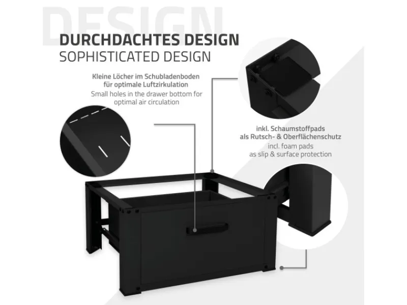 ML-Design Waschmaschinen Untergestell mit Schublade 63x54cm Stahl Schwarz 150kg< Waschmaschinen