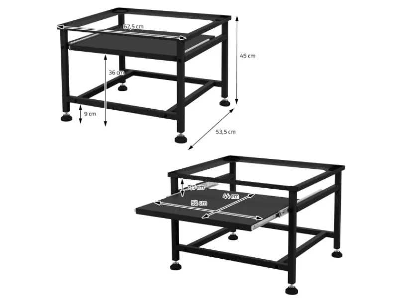 ML-Design Waschmaschinen<Waschmaschinen Untergestell mit Ausziehbarer Ablage Schwarz aus Stahl