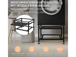 ML-Design Waschmaschinen<Waschmaschinen Untergestell mit Ausziehbarer Ablage Schwarz aus Stahl