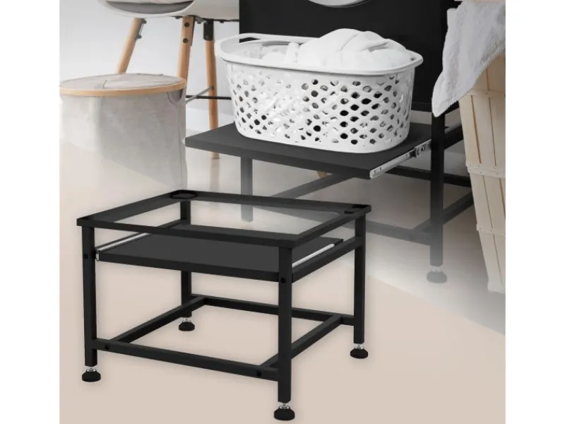ML-Design Waschmaschinen<Waschmaschinen Untergestell mit Ausziehbarer Ablage Schwarz aus Stahl