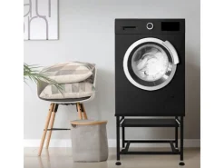ML-Design Waschmaschinen<Waschmaschinen Untergestell mit Ausziehbarer Ablage Schwarz aus Stahl