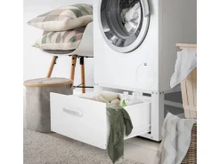 ML-Design Waschmaschinen Untergestell mit Schublade 63x54cm Stahl Weiß bis 150kg< Waschmaschinen