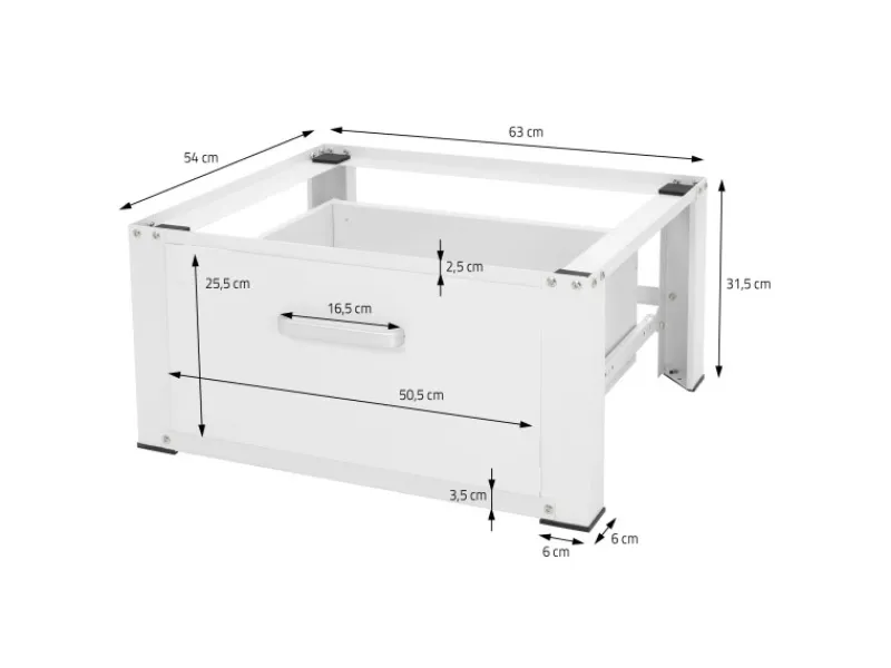 ML-Design Waschmaschinen Untergestell mit Schublade 63x54cm Stahl Weiß bis 150kg< Waschmaschinen