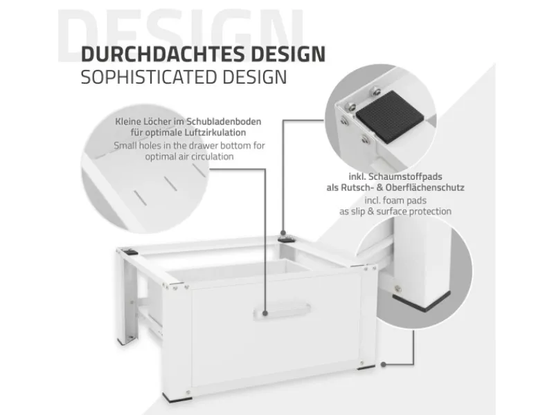 ML-Design Waschmaschinen Untergestell mit Schublade 63x54cm Stahl Weiß bis 150kg< Waschmaschinen