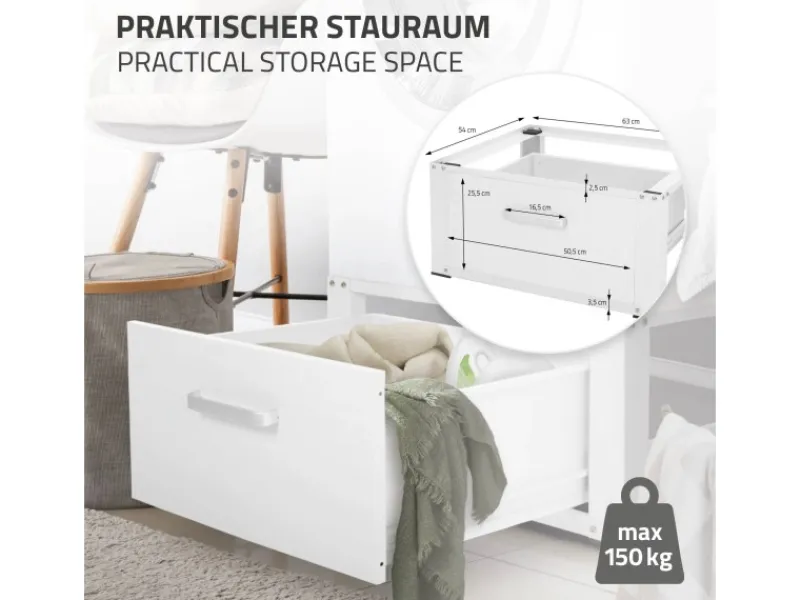 ML-Design Waschmaschinen Untergestell mit Schublade 63x54cm Stahl Weiß bis 150kg< Waschmaschinen