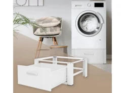 ML-Design Waschmaschinen Untergestell mit Schublade 63x54cm Stahl Weiß bis 150kg< Waschmaschinen