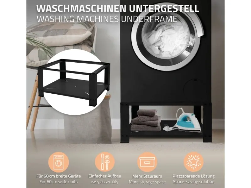 ML-Design Waschmaschinen<Waschmaschinen Untergestell mit Ablage 63x54cm Stahl Schwarz bis 150kg