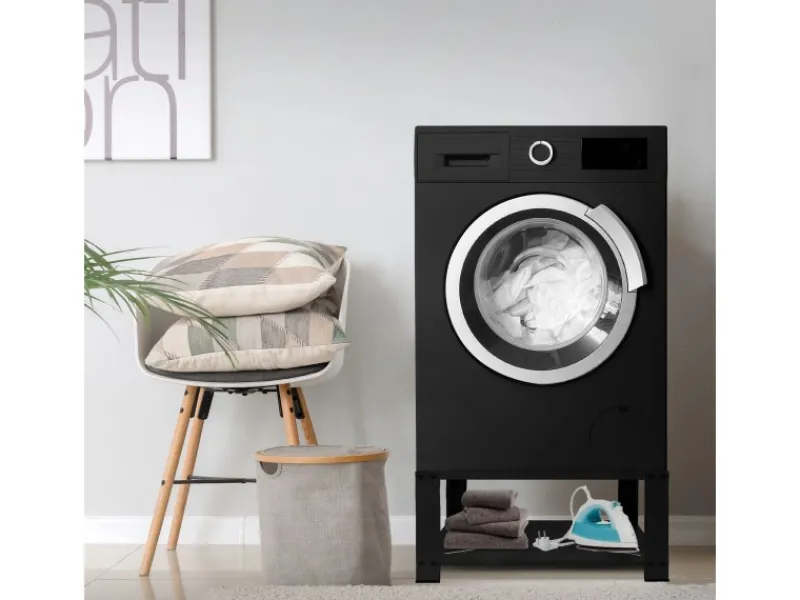 ML-Design Waschmaschinen<Waschmaschinen Untergestell mit Ablage 63x54cm Stahl Schwarz bis 150kg