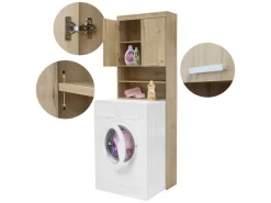 ML-Design Waschmaschinen<Waschmaschinenschrank mit 2 Türen 2 Offenen Fächern Eichenoptik
