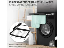 ML-Design Waschmaschinen<Zwischenbaurahmen mit Wäscheleine Stahl 60,5x54,5cm Schwarz