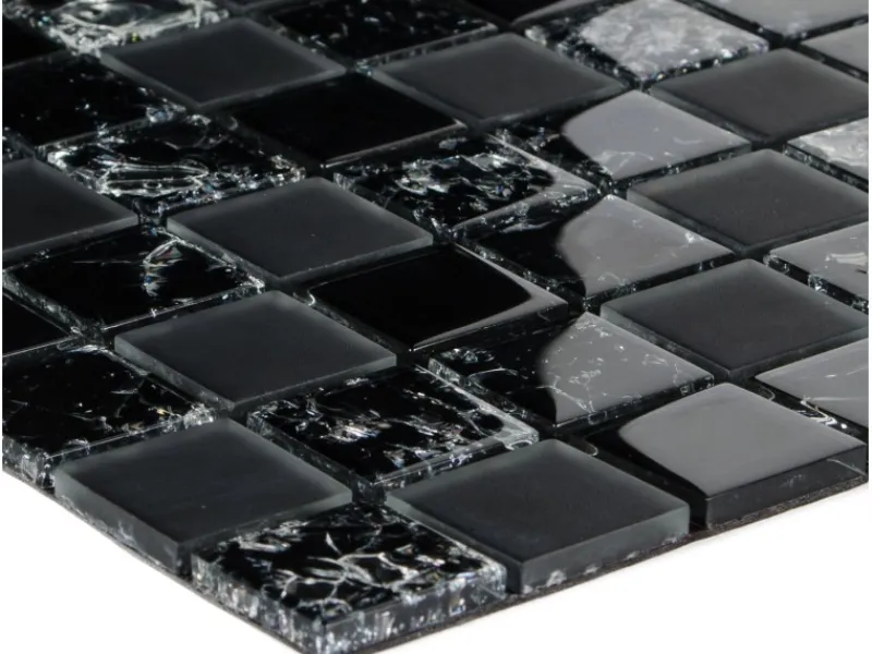 Küchenrückwände<Mosaikmatte Smart Black Glas Schwarz 30 cm x 30 cm
