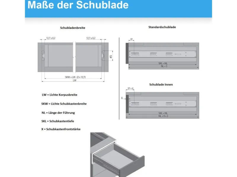Outlet MS Beschläge Schubladenauszug 1 Paar SoftClose 550 mm 30 KG Schiene