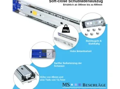 Küchenschränke<MS Beschläge Schubladenauszug 1 Paar SoftClose 400 mm 30 KG Schiene