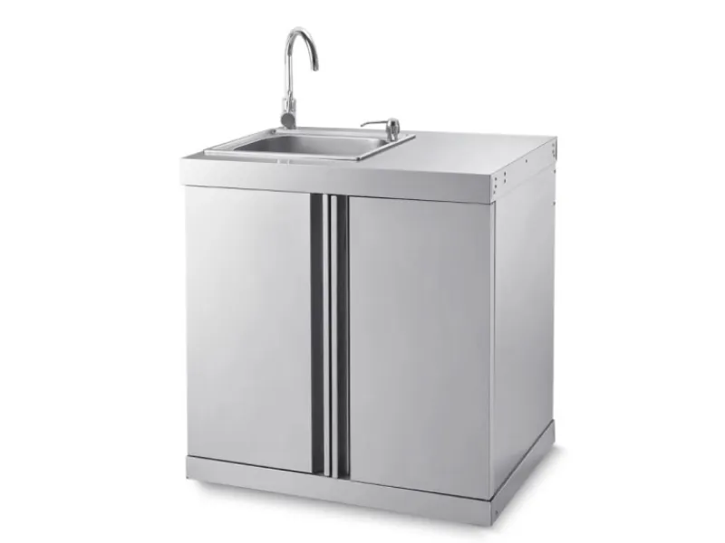 MyOutDoorKitchen Modul mit Spülbecken und Aufbewahrungsschrank Stainless Collection< Schneidebretter
