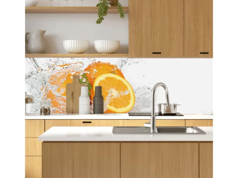 MySpotti Küchenrückwand Profix Cucina Aqua-Orange 210 x 60 cm Glasklar< Küchenrückwände