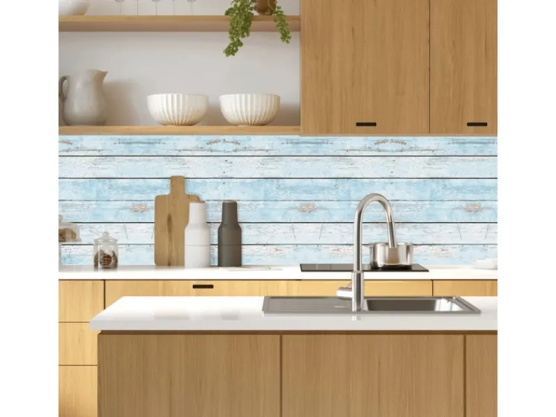 MySpotti Küchenrückwand Profix Cucina Wood Light 270 x 60 cm Cyanblau< Küchenrückwände