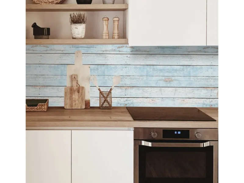 MySpotti Küchenrückwand Profix Cucina Wood Light 270 x 60 cm Cyanblau< Küchenrückwände