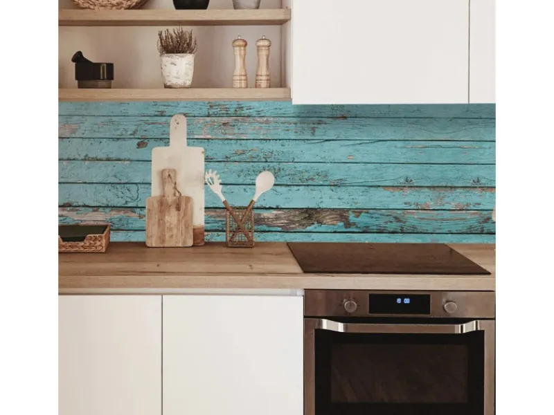 MySpotti Küchenrückwand Profix Cucina Ernest Holz 100 x 60 cm Cyan< Küchenrückwände