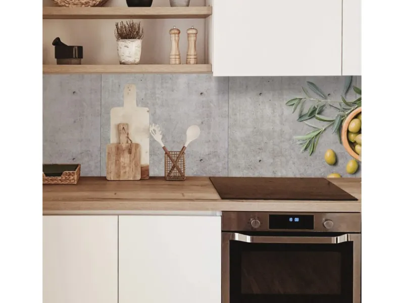 Sale MySpotti Küchenrückwand Profix Cucina Olive & Concrete 270 x 60 cm Grau-Gelb