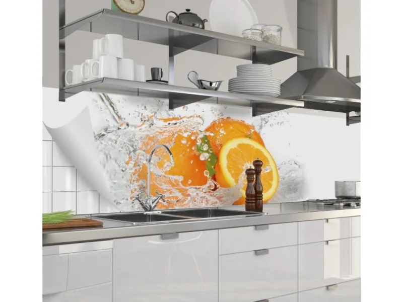 Outlet Myspotti Küchenrückwandfolie Aqua Orange Selbstklebend 280 cm x 60 cm