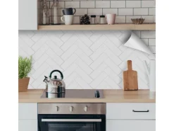 Clearance Myspotti Küchenrückwandfolie Herringbone Tile White Selbstklebend 220 cm x 60 cm