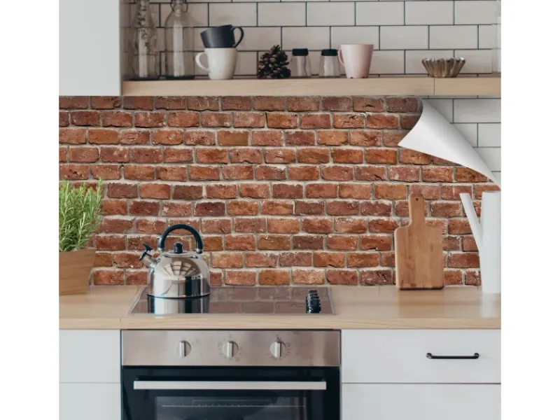 Online Myspotti Küchenrückwandfolie Brick Wall Selbstklebend 220 cm x 60 cm Ziegelrot