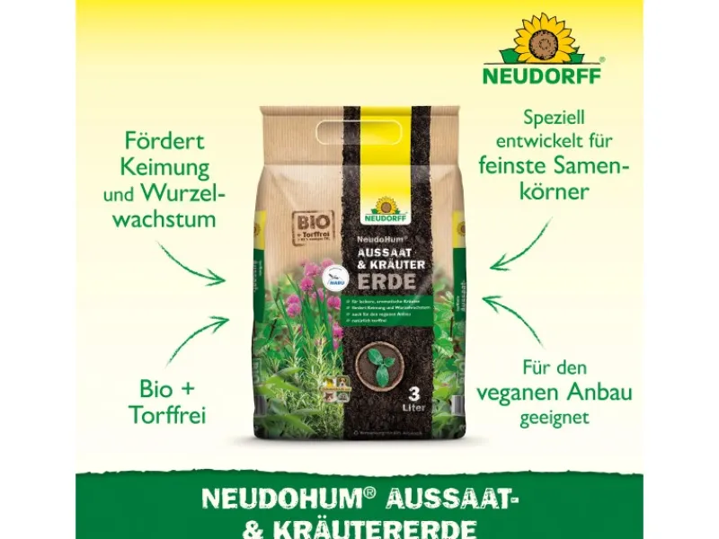 Neudorff Töpfe<NeudoHum Aussaat- und Kräutererde 3 l torffrei