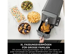 Online Ninja Heißluftfritteuse Double Stack XL SL400EU m. 2 Ebenen 9,5 l Grau