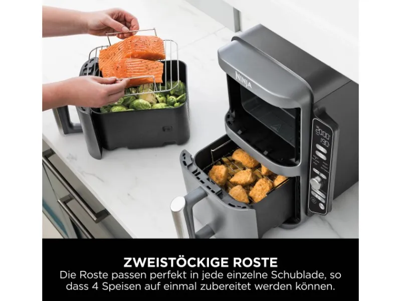 Online Ninja Heißluftfritteuse Double Stack XL SL400EU m. 2 Ebenen 9,5 l Grau