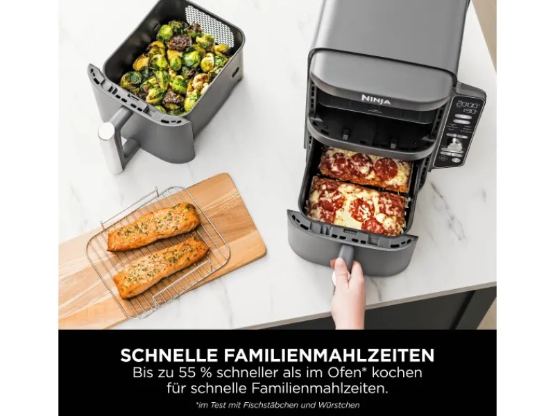 Online Ninja Heißluftfritteuse Double Stack XL SL400EU m. 2 Ebenen 9,5 l Grau