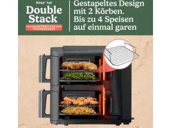 Online Ninja Heißluftfritteuse Double Stack XL SL400EU m. 2 Ebenen 9,5 l Grau