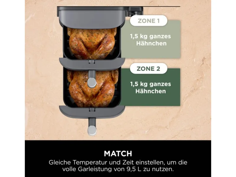 Online Ninja Heißluftfritteuse Double Stack XL SL400EU m. 2 Ebenen 9,5 l Grau