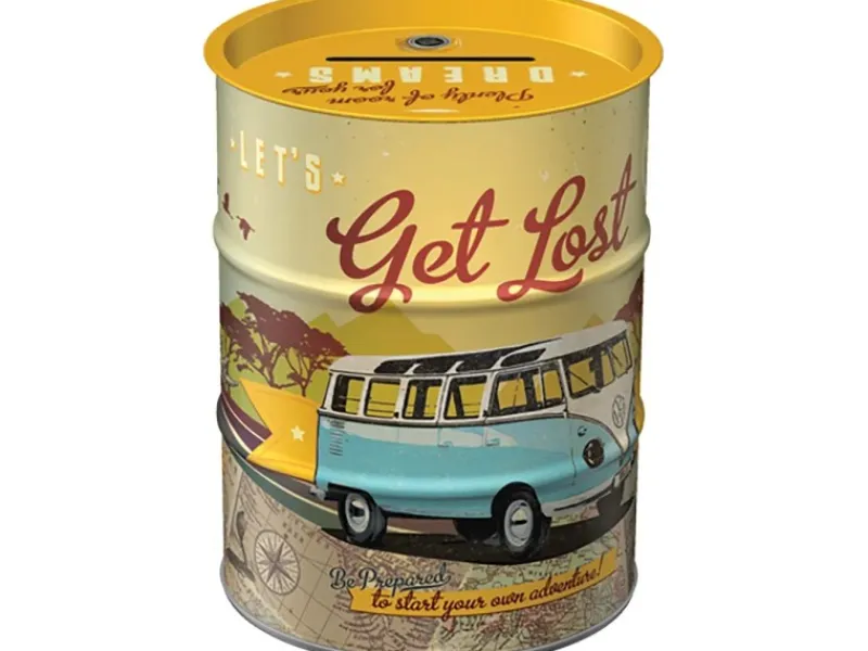 Outlet Nostalgic-Art Spardose Ölfass VW Bulli - Let's Get Lost Ø 9,3 cm x 11,7 cm