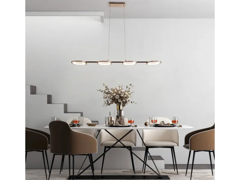 Näve Kücheninseln<LED-Pendelleuchte Beam Stahl-Blank 150 cm x 100 cm x 16 cm 4er-Set