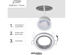Kücheninseln<Oktaplex 12er Set LED Deckenspot Dijon inkl. LED Modul Warmweiß 2700K 4,8W Chrom 380lm LED Einbaustrahler Schwenkbar