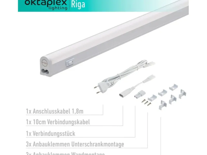 Oktaplex LED Unterbauleuchte Riga Küche 54cm Neutralweiß 4000K 230V mit Schalter< Küchenschränke