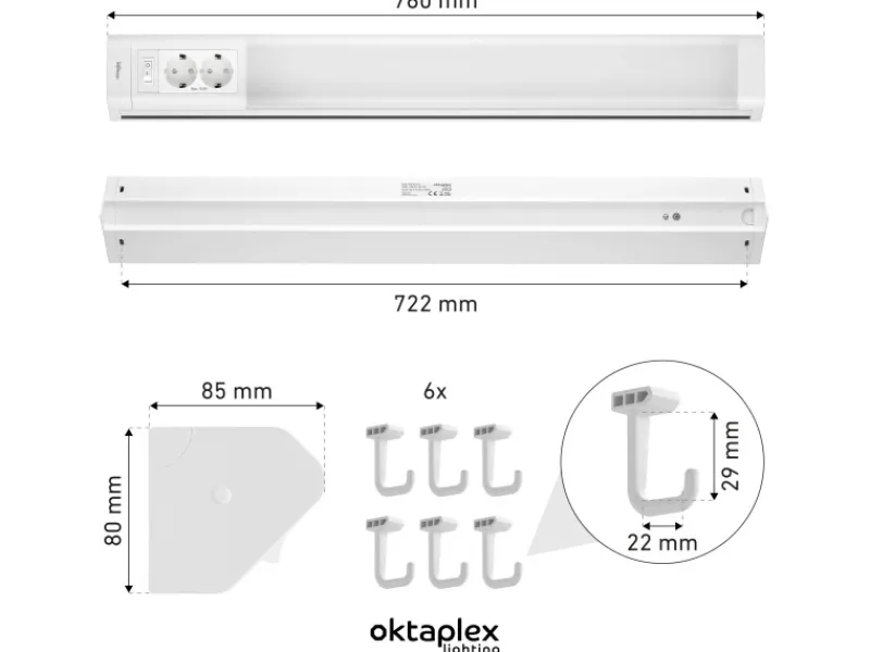 Einbauküchen<Oktaplex Talin 2er Set Unterbauleuchte Küche 76cm mit Steckdose Küchenbeleuchtung Warmweiß 3000K